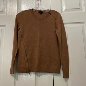 J Crew Brown Wool Sweater with Double Zippers